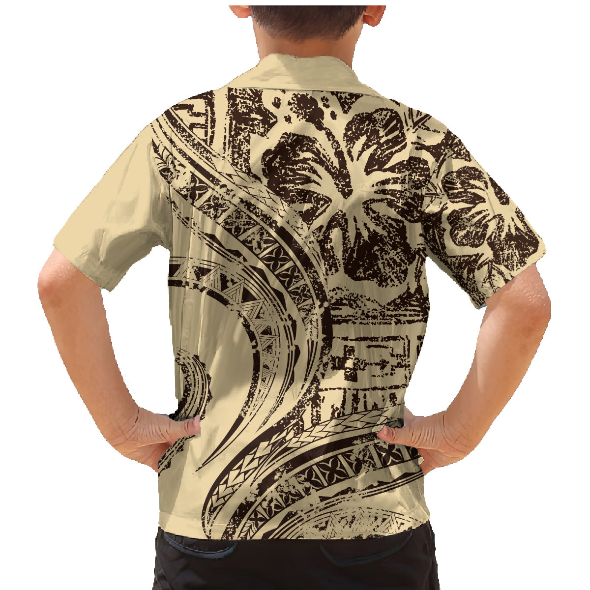 Hawaiian Hibiscus Tribal Vintage Motif Family Matching Mermaid Dress and Hawaiian Shirt Ver 3