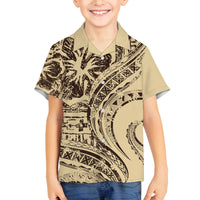 Hawaiian Hibiscus Tribal Vintage Motif Family Matching Off Shoulder Short Dress and Hawaiian Shirt Ver 3