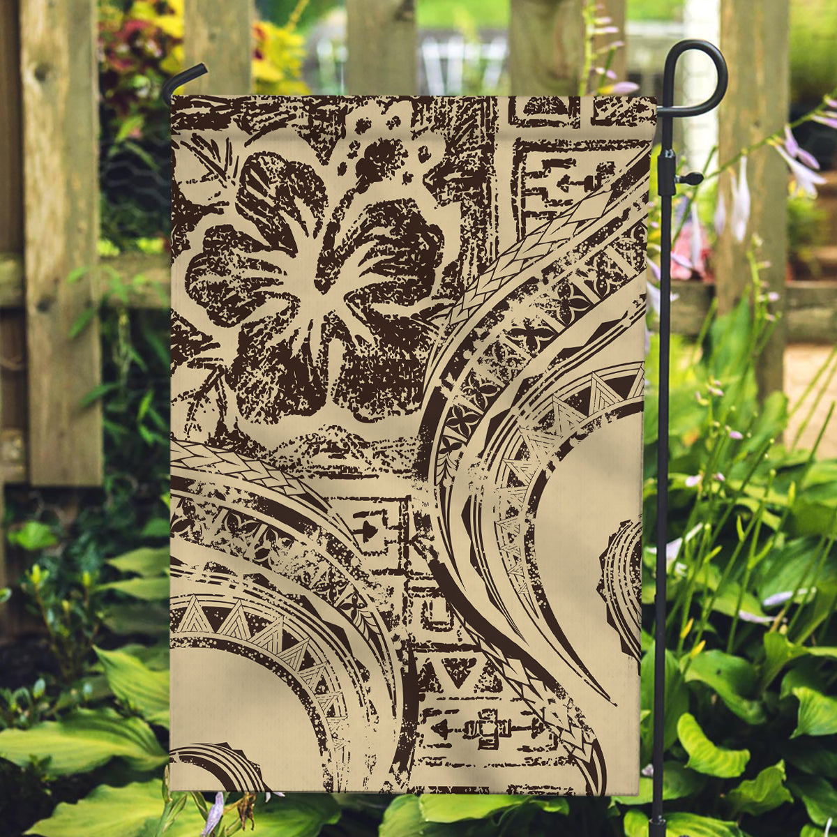 Hawaiian Hibiscus Tribal Vintage Motif Garden Flag Ver 3 LT9 Garden Flag Beige - Polynesian Pride