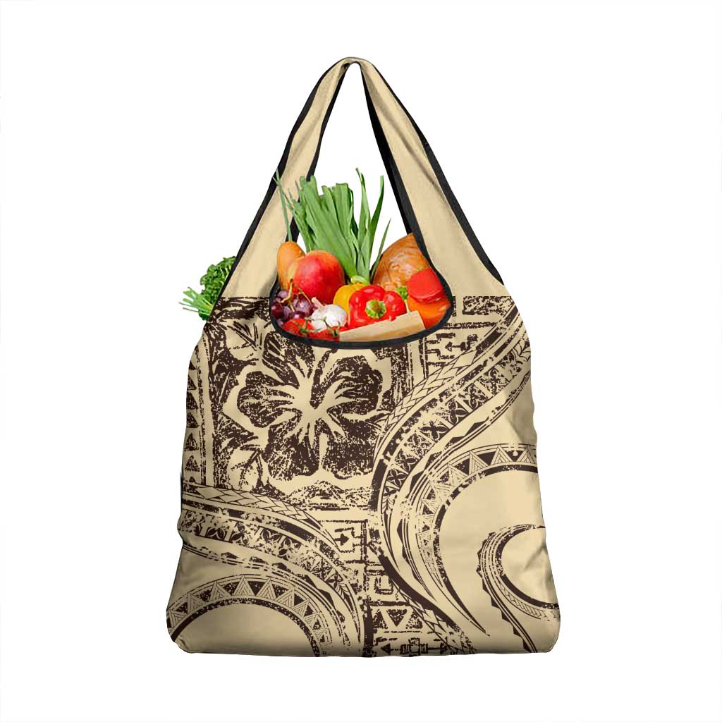 Hawaiian Hibiscus Tribal Vintage Motif Grocery Bag Ver 3 LT9 1-pack One Size Beige - Polynesian Pride