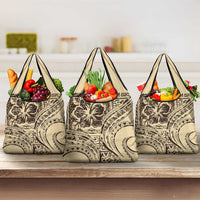 Hawaiian Hibiscus Tribal Vintage Motif Grocery Bag Ver 3 LT9 3-pack One Size Beige - Polynesian Pride