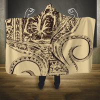 Hawaiian Hibiscus Tribal Vintage Motif Hooded Blanket Ver 3 LT9 One Size Beige - Polynesian Pride