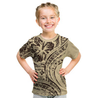 Hawaiian Hibiscus Tribal Vintage Motif Kid T Shirt Ver 3 LT9 Beige - Polynesian Pride
