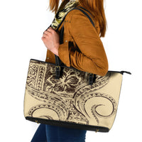 Hawaiian Hibiscus Tribal Vintage Motif Leather Tote Bag Ver 3 LT9 Beige - Polynesian Pride