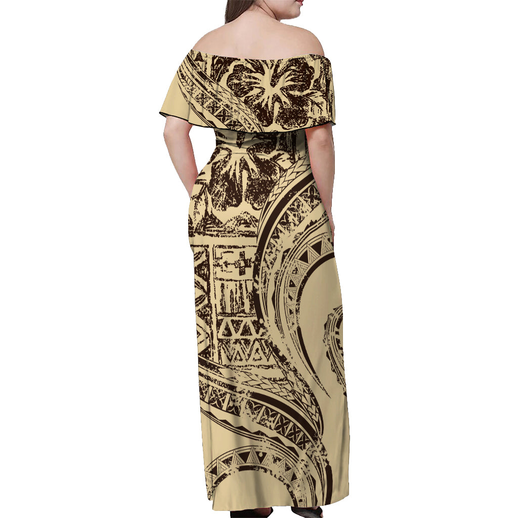 Hawaiian Hibiscus Tribal Vintage Motif Off Shoulder Maxi Dress Ver 3 LT9 - Polynesian Pride
