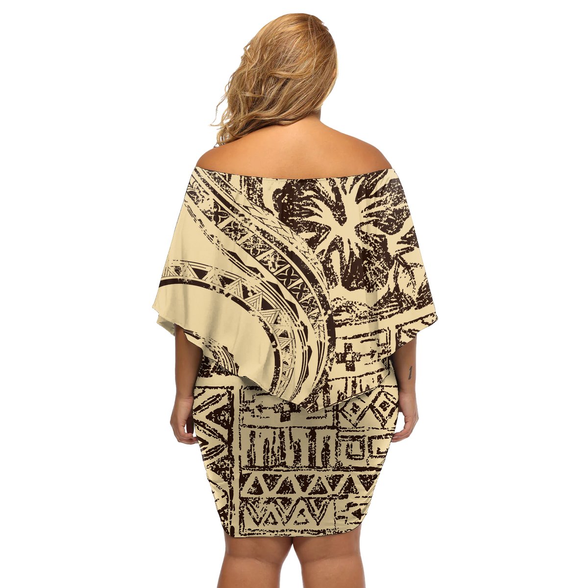 Hawaiian Hibiscus Tribal Vintage Motif Off Shoulder Short Dress Ver 3 LT9 - Polynesian Pride