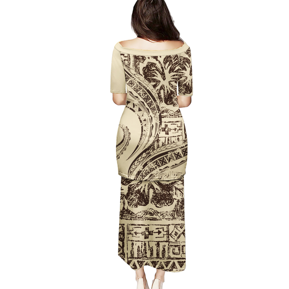 Hawaiian Hibiscus Tribal Vintage Motif Puletasi Ver 3 LT9 - Polynesian Pride