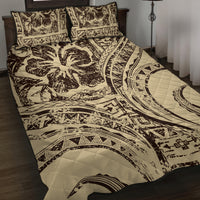 Hawaiian Hibiscus Tribal Vintage Motif Quilt Bed Set Ver 3 LT9 Beige - Polynesian Pride