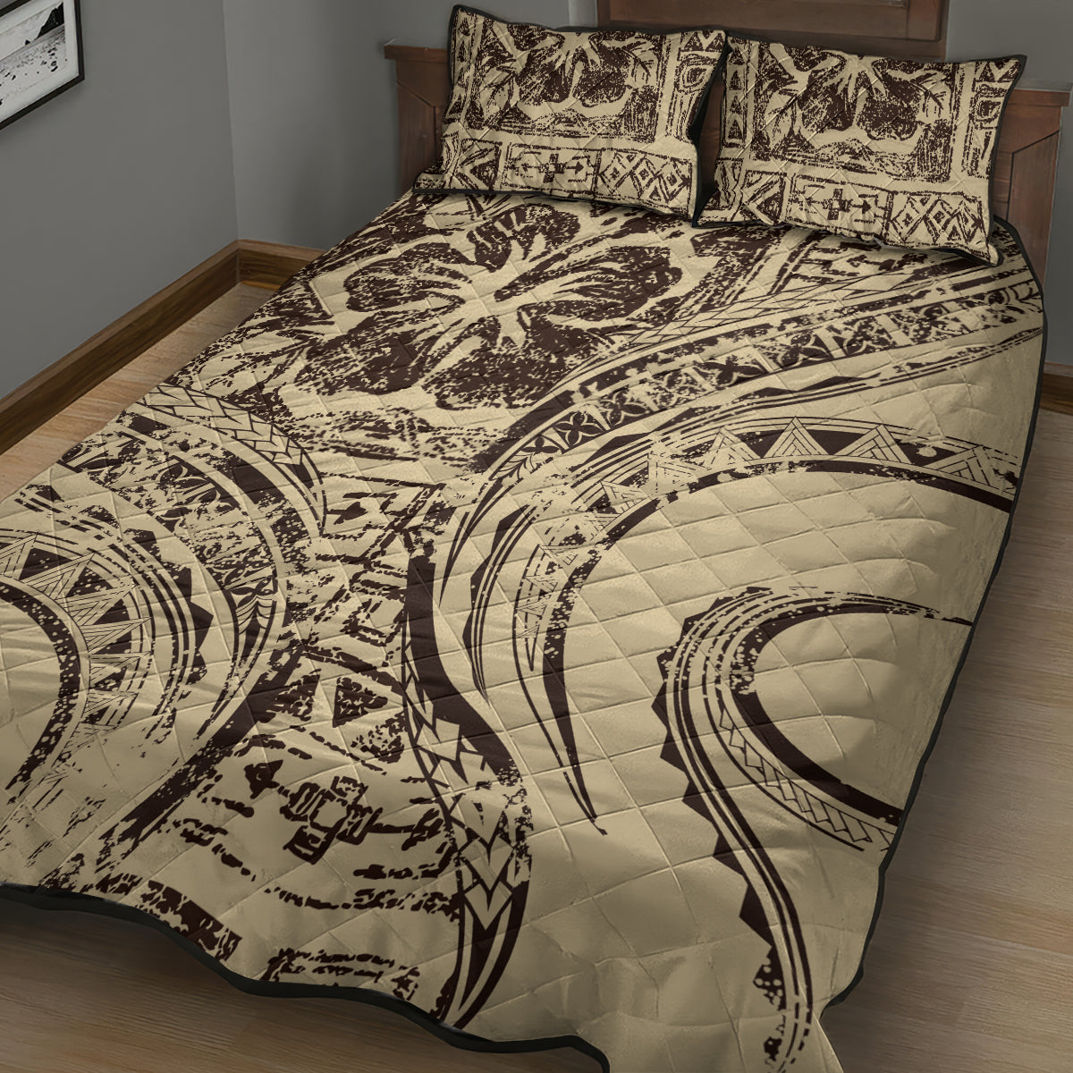 Hawaiian Hibiscus Tribal Vintage Motif Quilt Bed Set Ver 3 LT9 - Polynesian Pride