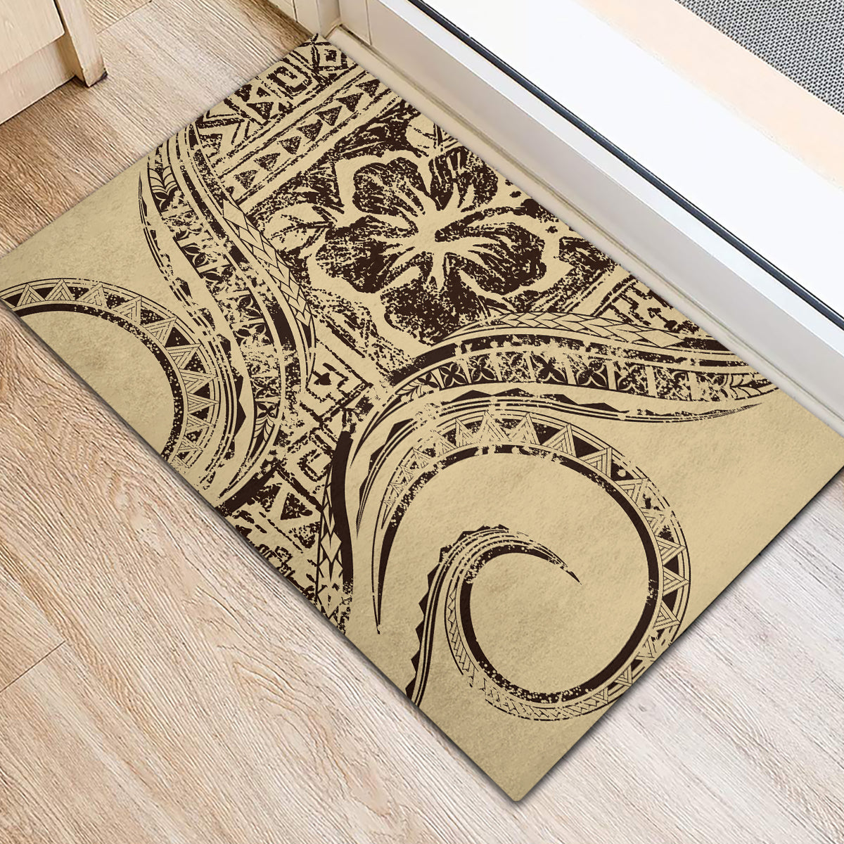 Hawaiian Hibiscus Tribal Vintage Motif Rubber Doormat Ver 3 LT9 - Polynesian Pride