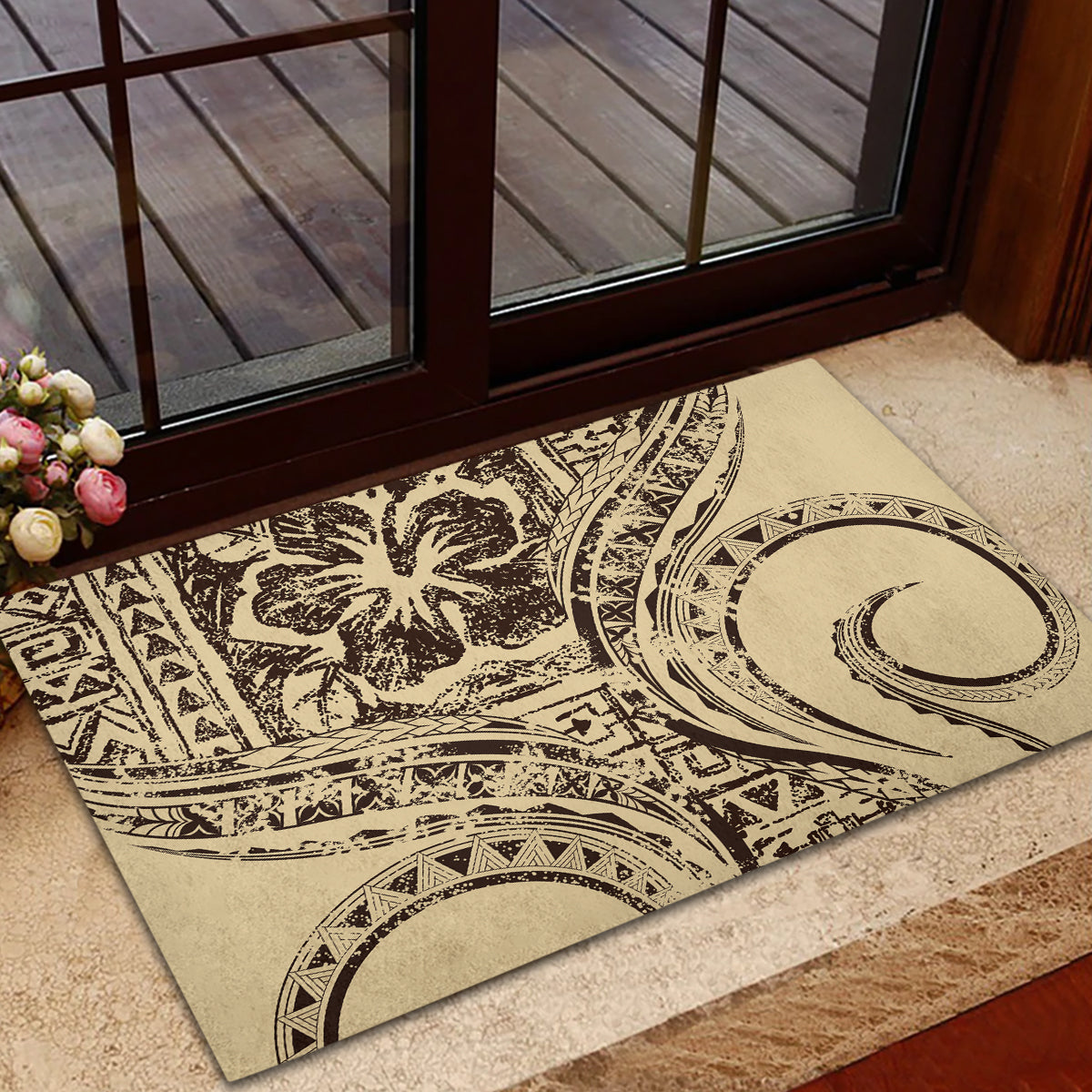 Hawaiian Hibiscus Tribal Vintage Motif Rubber Doormat Ver 3 LT9 - Polynesian Pride