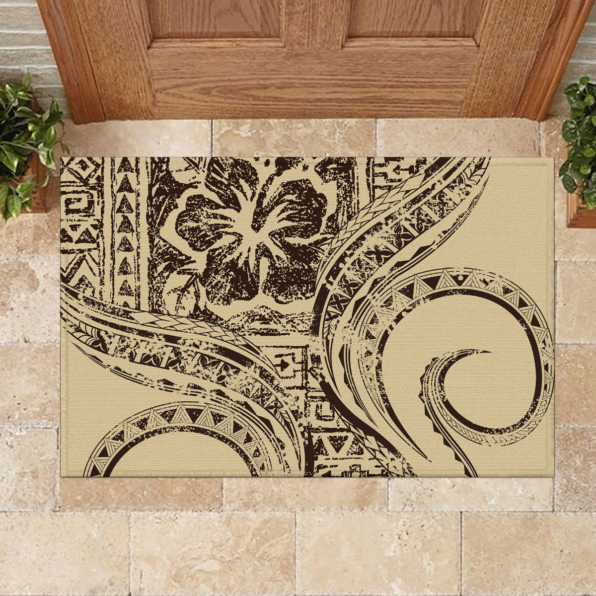 Hawaiian Hibiscus Tribal Vintage Motif Rubber Doormat Ver 3 LT9 - Polynesian Pride