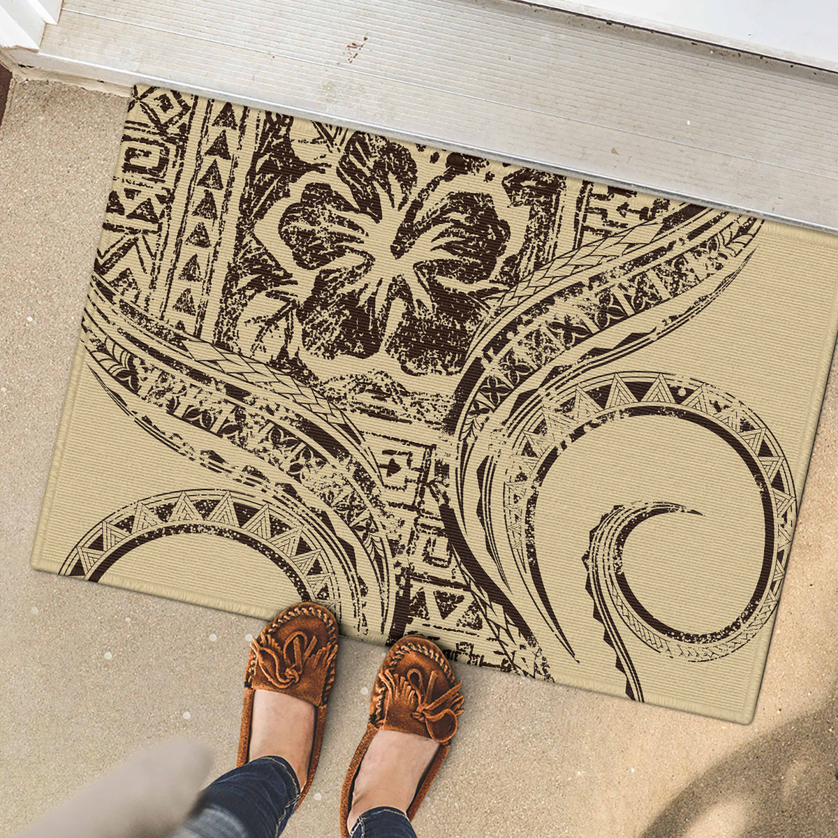 Hawaiian Hibiscus Tribal Vintage Motif Rubber Doormat Ver 3 LT9 - Polynesian Pride