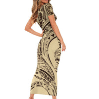 Hawaiian Hibiscus Tribal Vintage Motif Short Sleeve Bodycon Dress Ver 3