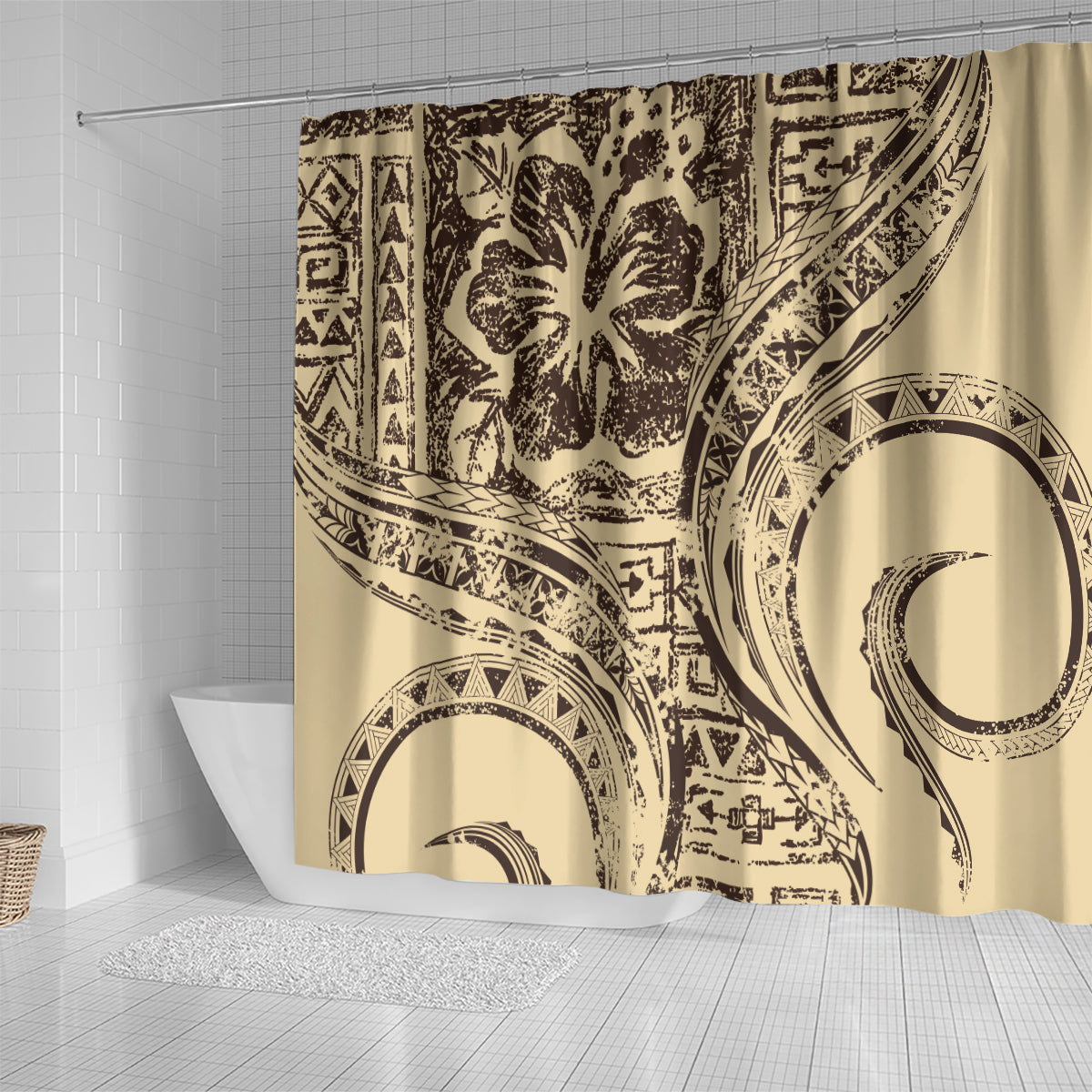 Hawaiian Hibiscus Tribal Vintage Motif Shower Curtain Ver 3