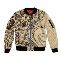 Hawaiian Hibiscus Tribal Vintage Motif Sleeve Zip Bomber Jacket Ver 3 LT9 Unisex Beige - Polynesian Pride