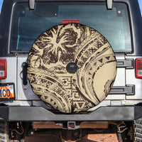 Hawaiian Hibiscus Tribal Vintage Motif Spare Tire Cover Ver 3 LT9 Beige - Polynesian Pride