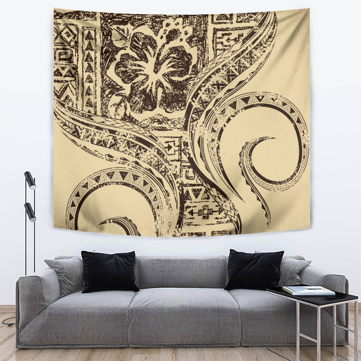 Hawaiian Hibiscus Tribal Vintage Motif Tapestry Ver 3 LT9 Beige - Polynesian Pride