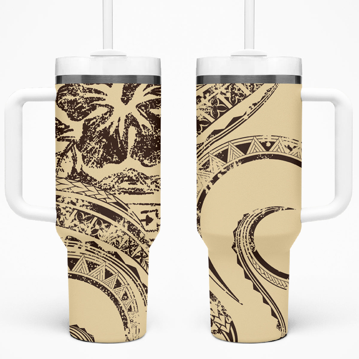 Hawaiian Hibiscus Tribal Vintage Motif Tumbler With Handle Ver 3