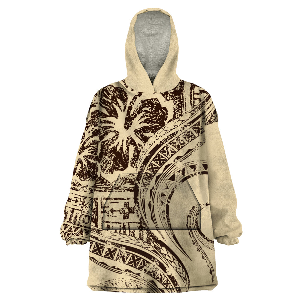 Hawaiian Hibiscus Tribal Vintage Motif Wearable Blanket Hoodie Ver 3