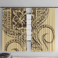 Hawaiian Hibiscus Tribal Vintage Motif Window Curtain Ver 3 LT9 With Hooks Beige - Polynesian Pride
