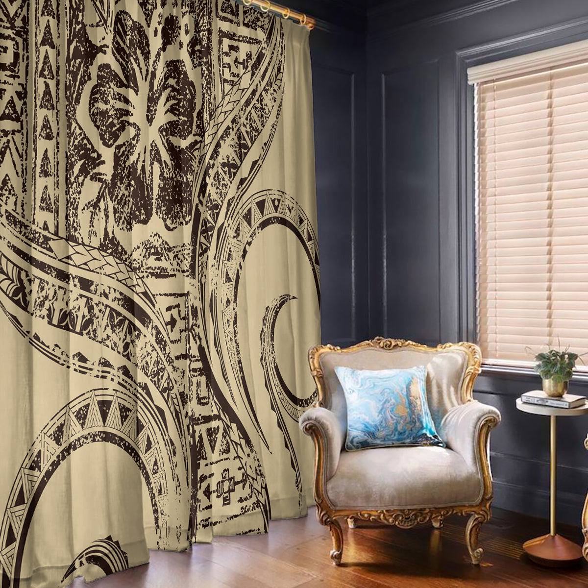 Hawaiian Hibiscus Tribal Vintage Motif Window Curtain Ver 3 LT9 - Polynesian Pride