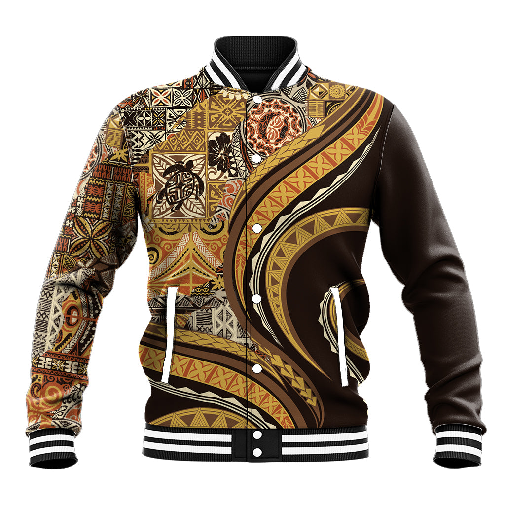 Hawaiian Hibiscus Tribal Vintage Motif Baseball Jacket Ver 4 LT9 Unisex Gold - Polynesian Pride