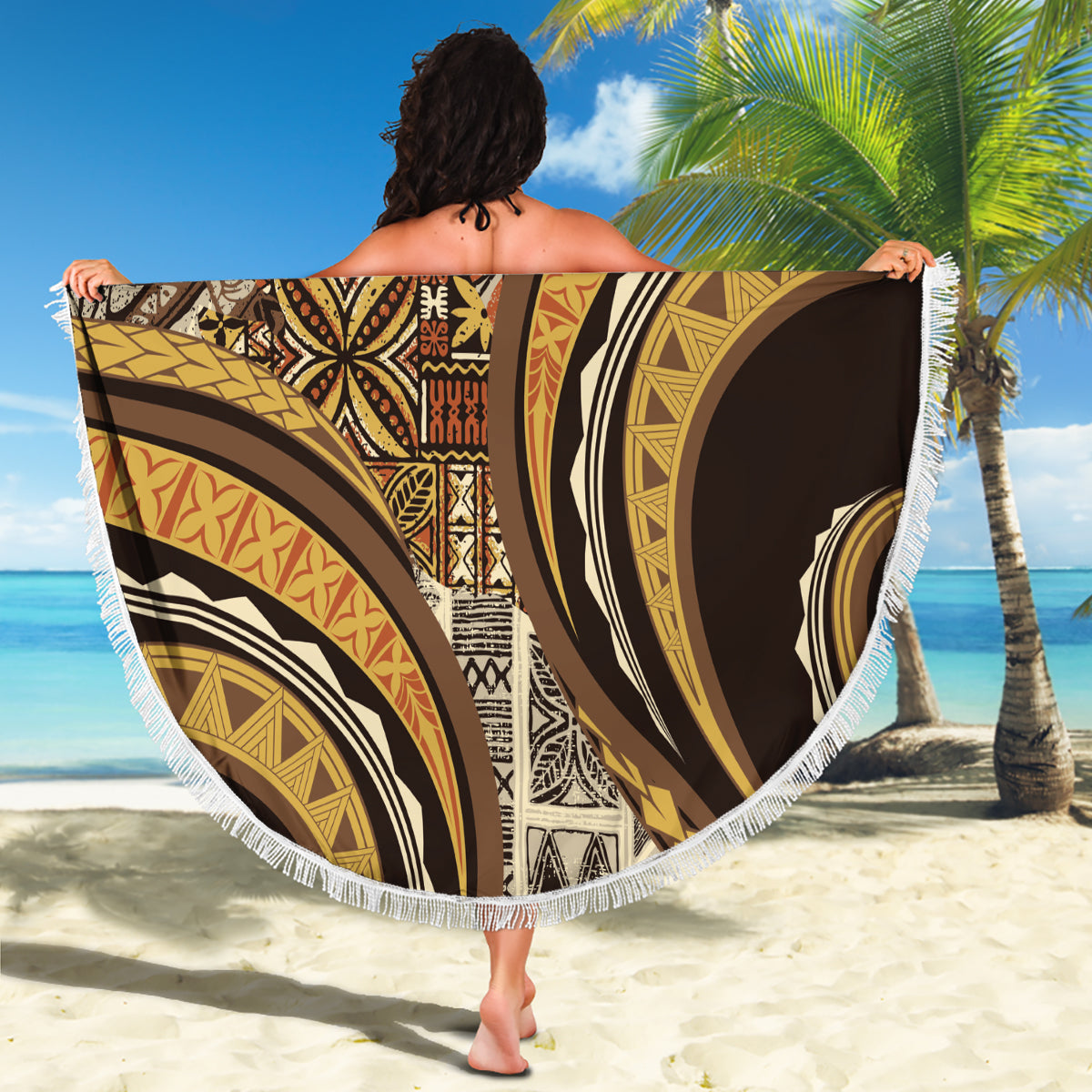 Hawaiian Hibiscus Tribal Vintage Motif Beach Blanket Ver 4 LT9 - Polynesian Pride