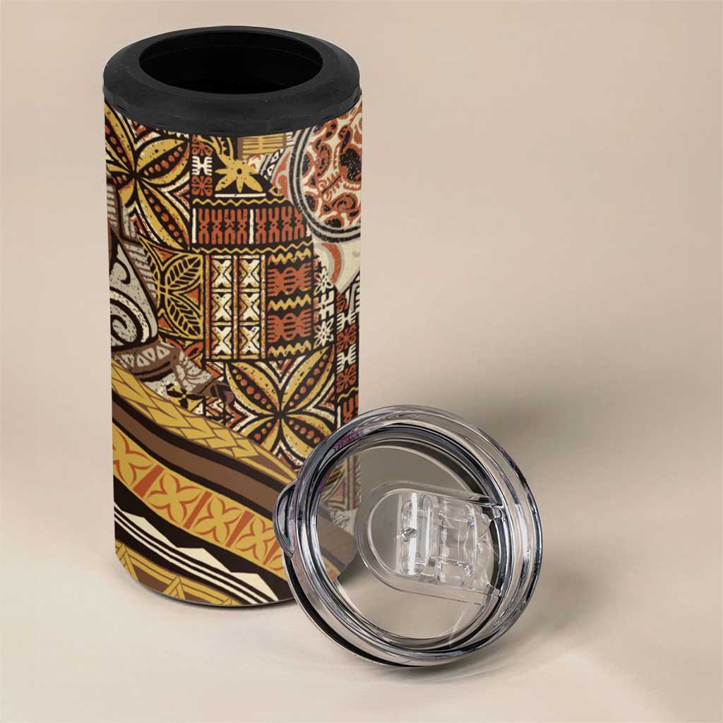 Hawaiian Hibiscus Tribal Vintage Motif 4 in 1 Can Cooler Tumbler Ver 4