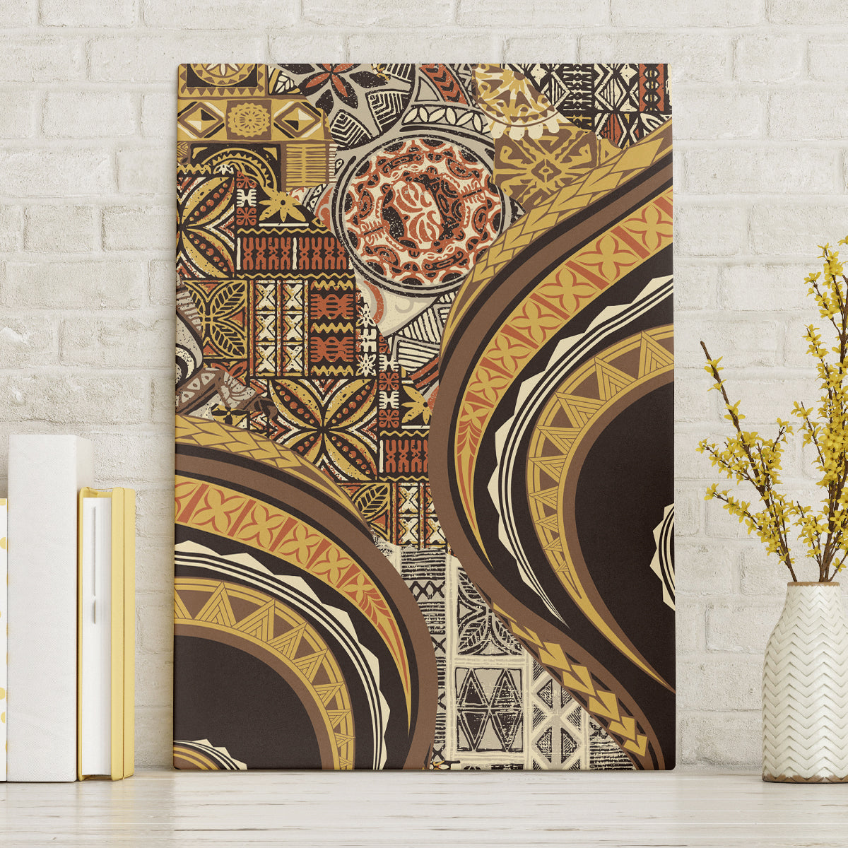 Hawaiian Hibiscus Tribal Vintage Motif Canvas Wall Art Ver 4 LT9 Without Frame Gold - Polynesian Pride