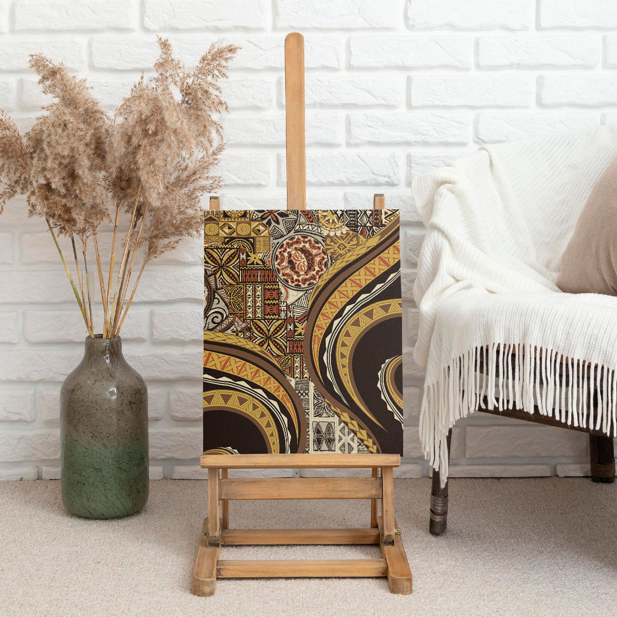 Hawaiian Hibiscus Tribal Vintage Motif Canvas Wall Art Ver 4