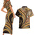 Hawaiian Hibiscus Tribal Vintage Motif Couples Matching Short Sleeve Bodycon Dress and Hawaiian Shirt Ver 4