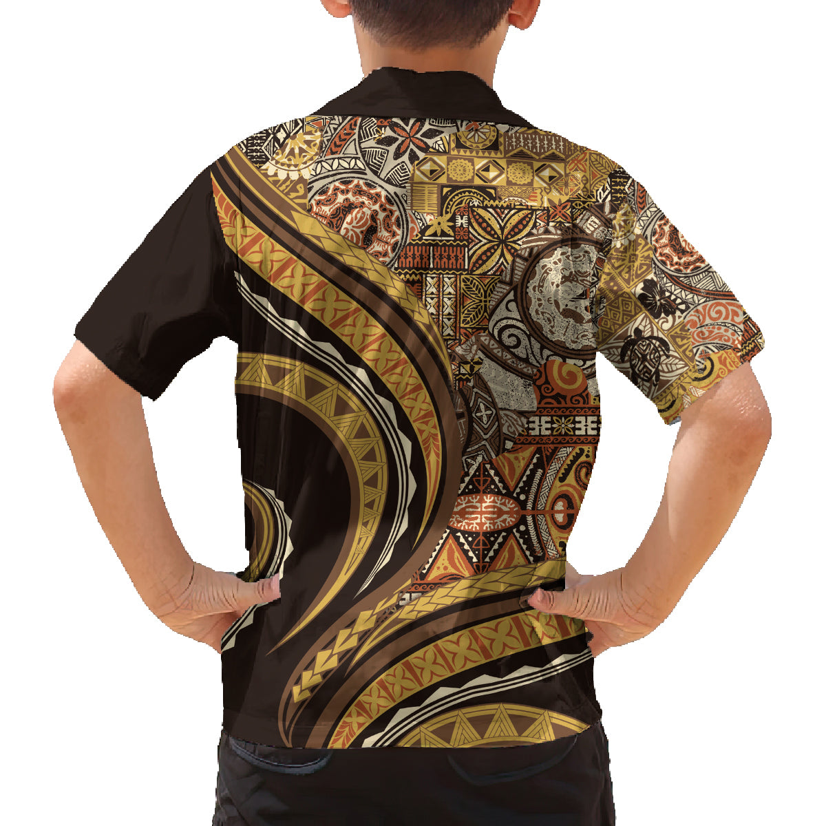 Hawaiian Hibiscus Tribal Vintage Motif Family Matching Off The Shoulder Long Sleeve Dress and Hawaiian Shirt Ver 4