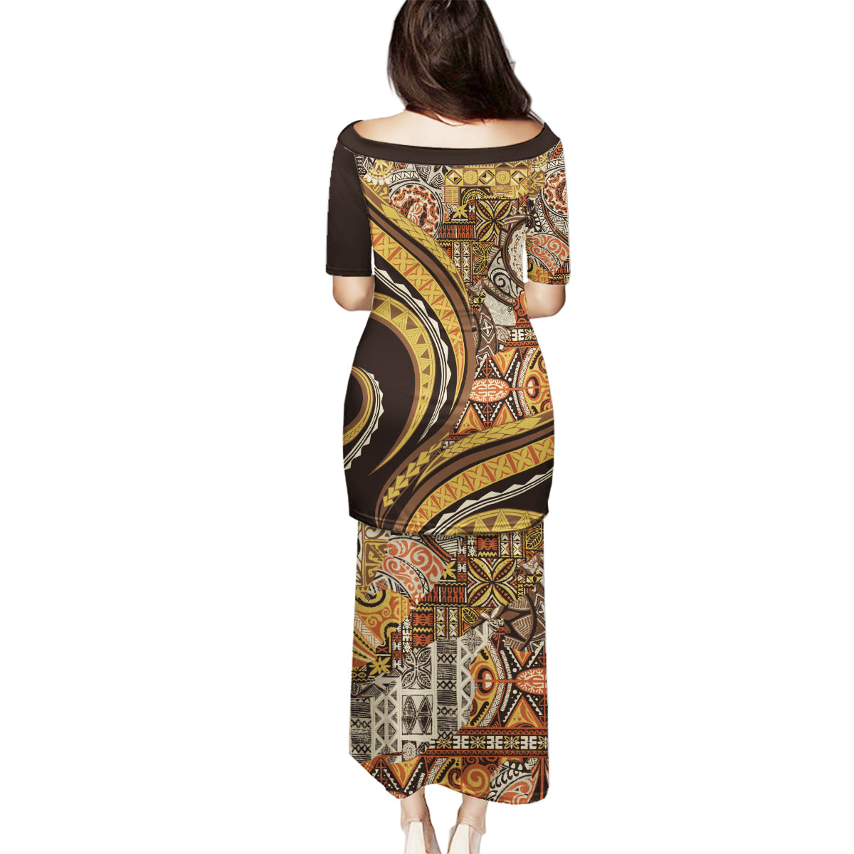 Hawaiian Hibiscus Tribal Vintage Motif Family Matching Puletasi and Hawaiian Shirt Ver 4