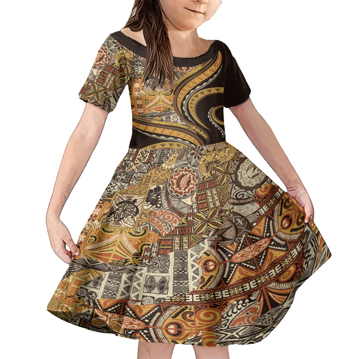 Hawaiian Hibiscus Tribal Vintage Motif Family Matching Tank Maxi Dress and Hawaiian Shirt Ver 4