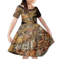 Hawaiian Hibiscus Tribal Vintage Motif Family Matching Tank Maxi Dress and Hawaiian Shirt Ver 4
