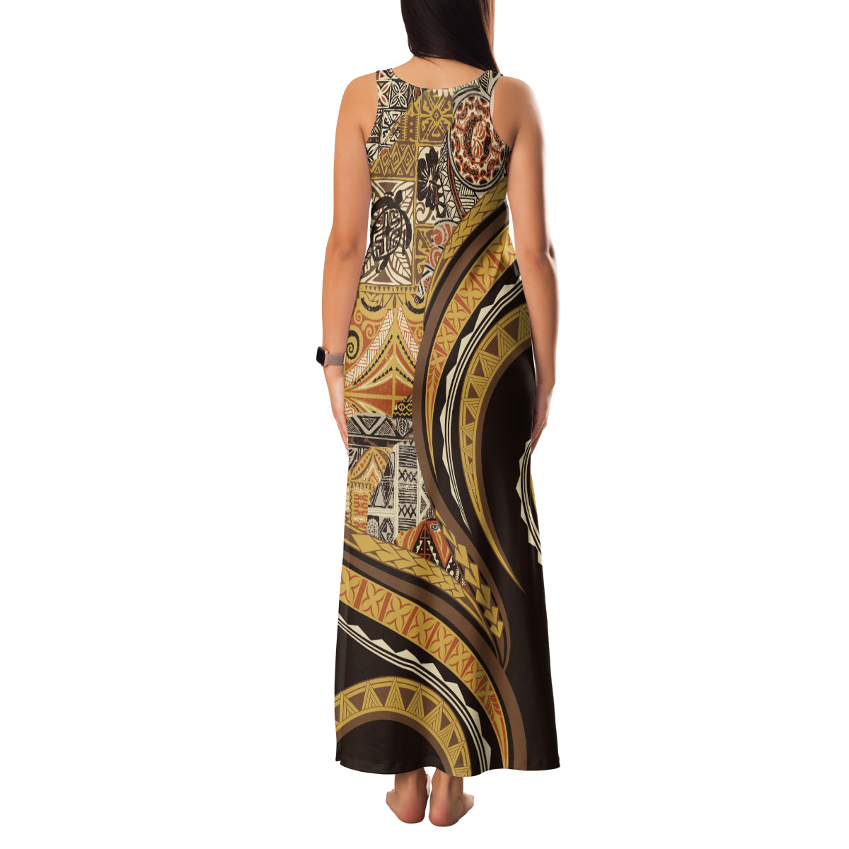 Hawaiian Hibiscus Tribal Vintage Motif Family Matching Tank Maxi Dress and Hawaiian Shirt Ver 4