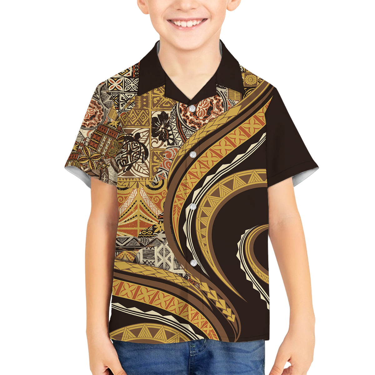 Hawaiian Hibiscus Tribal Vintage Motif Family Matching Tank Maxi Dress and Hawaiian Shirt Ver 4