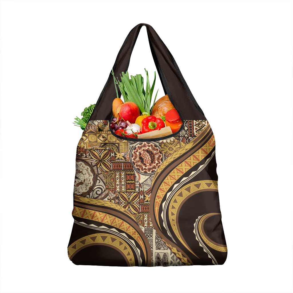 Hawaiian Hibiscus Tribal Vintage Motif Grocery Bag Ver 4 LT9 1-pack One Size Gold - Polynesian Pride