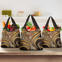 Hawaiian Hibiscus Tribal Vintage Motif Grocery Bag Ver 4 LT9 3-pack One Size Gold - Polynesian Pride