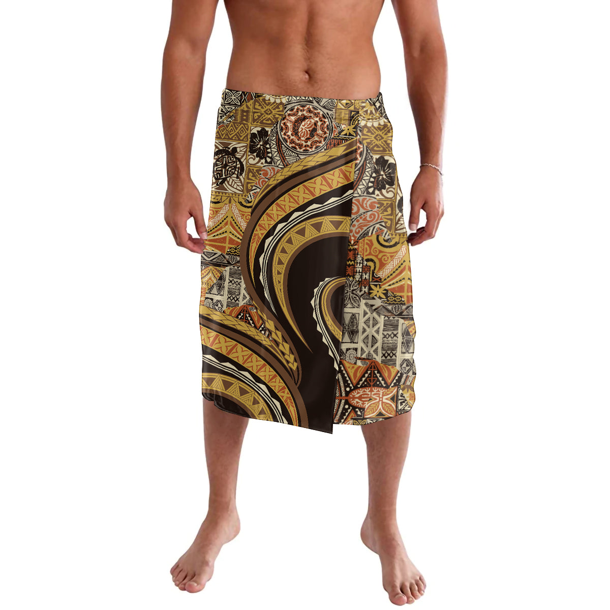 Hawaiian Hibiscus Tribal Vintage Motif Lavalava Ver 4 LT9 Gold - Polynesian Pride