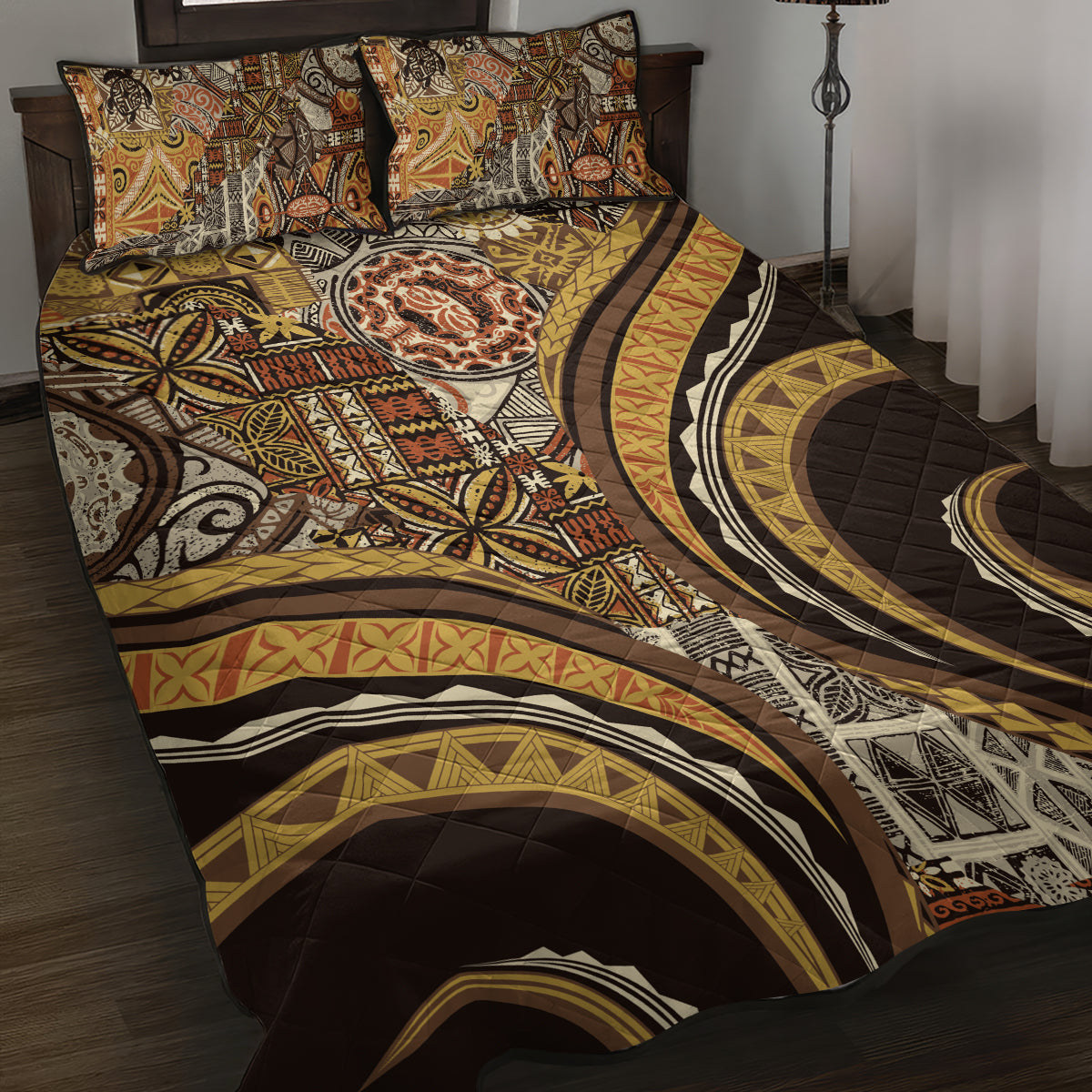 Hawaiian Hibiscus Tribal Vintage Motif Quilt Bed Set Ver 4 LT9 Gold - Polynesian Pride