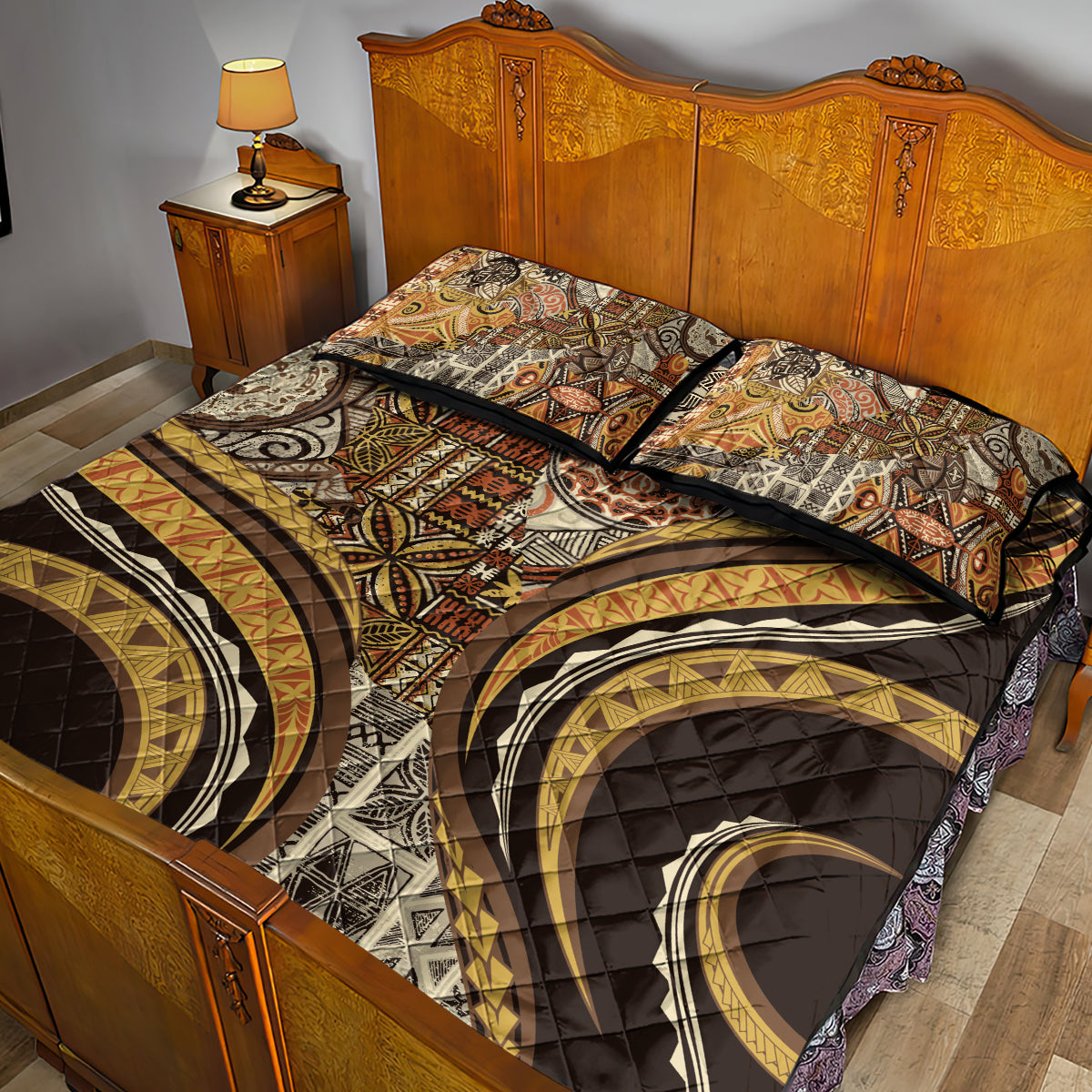 Hawaiian Hibiscus Tribal Vintage Motif Quilt Bed Set Ver 4 LT9 - Polynesian Pride