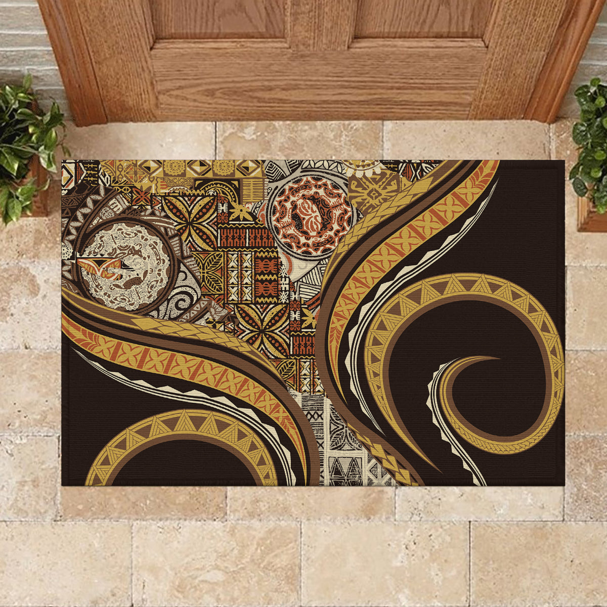Hawaiian Hibiscus Tribal Vintage Motif Rubber Doormat Ver 4