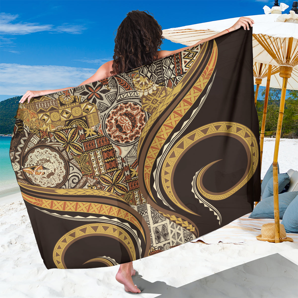 Hawaiian Hibiscus Tribal Vintage Motif Sarong Ver 4