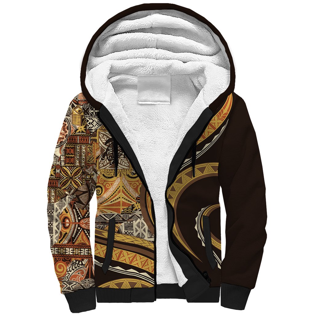 Hawaiian Hibiscus Tribal Vintage Motif Sherpa Hoodie Ver 4 LT9 Unisex Gold - Polynesian Pride
