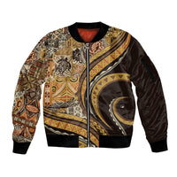 Hawaiian Hibiscus Tribal Vintage Motif Sleeve Zip Bomber Jacket Ver 4 LT9 Unisex Gold - Polynesian Pride