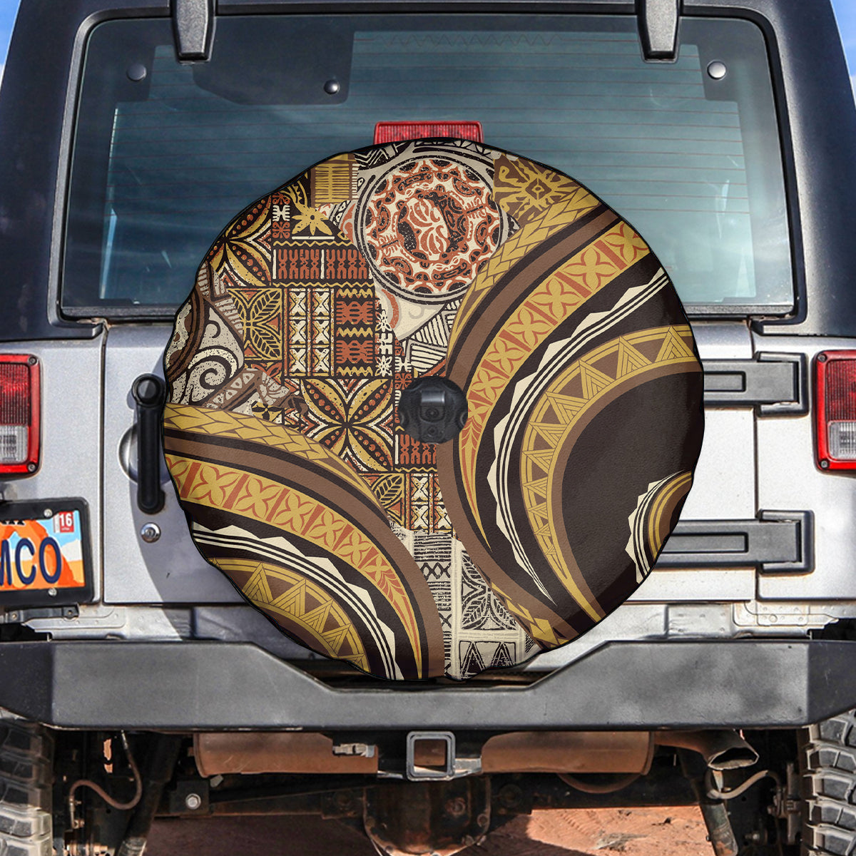 Hawaiian Hibiscus Tribal Vintage Motif Spare Tire Cover Ver 4 LT9 Gold - Polynesian Pride