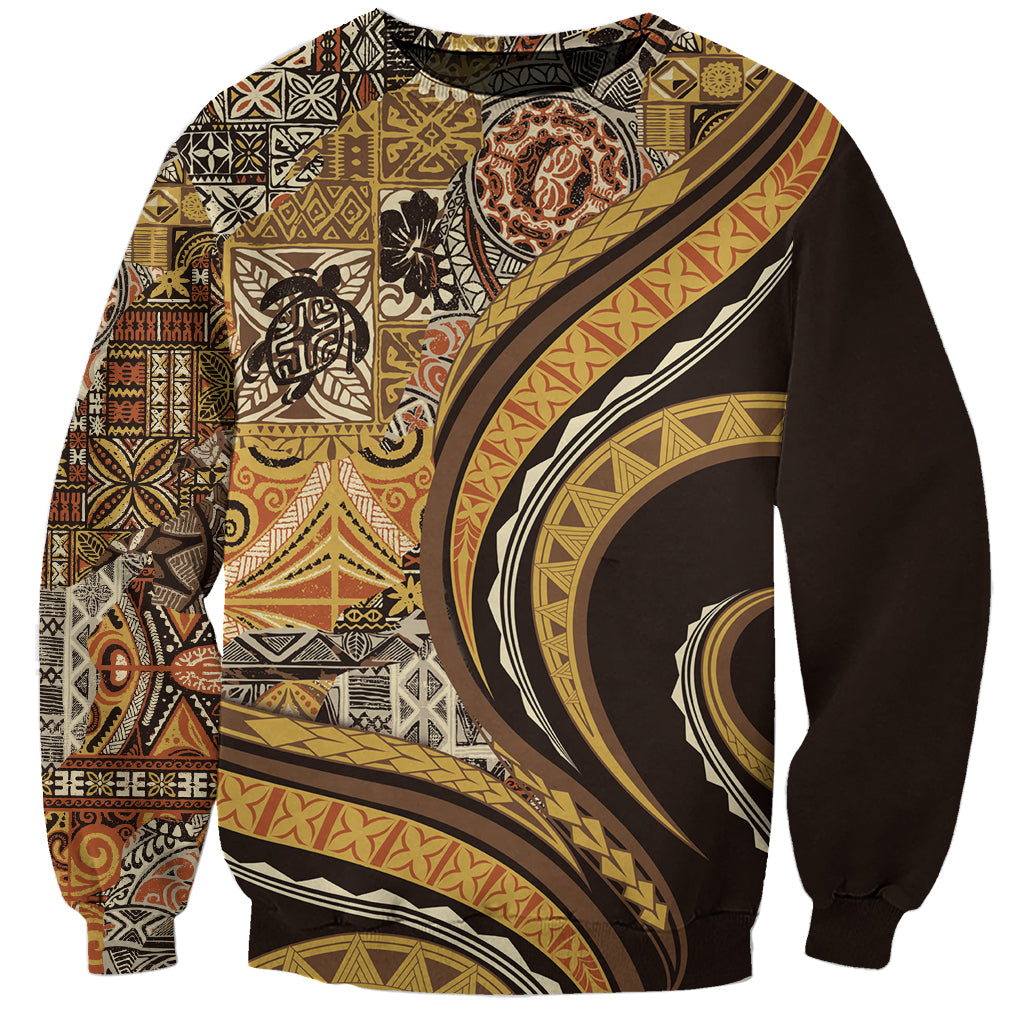 Hawaiian Hibiscus Tribal Vintage Motif Sweatshirt Ver 4 LT9 Unisex Gold - Polynesian Pride
