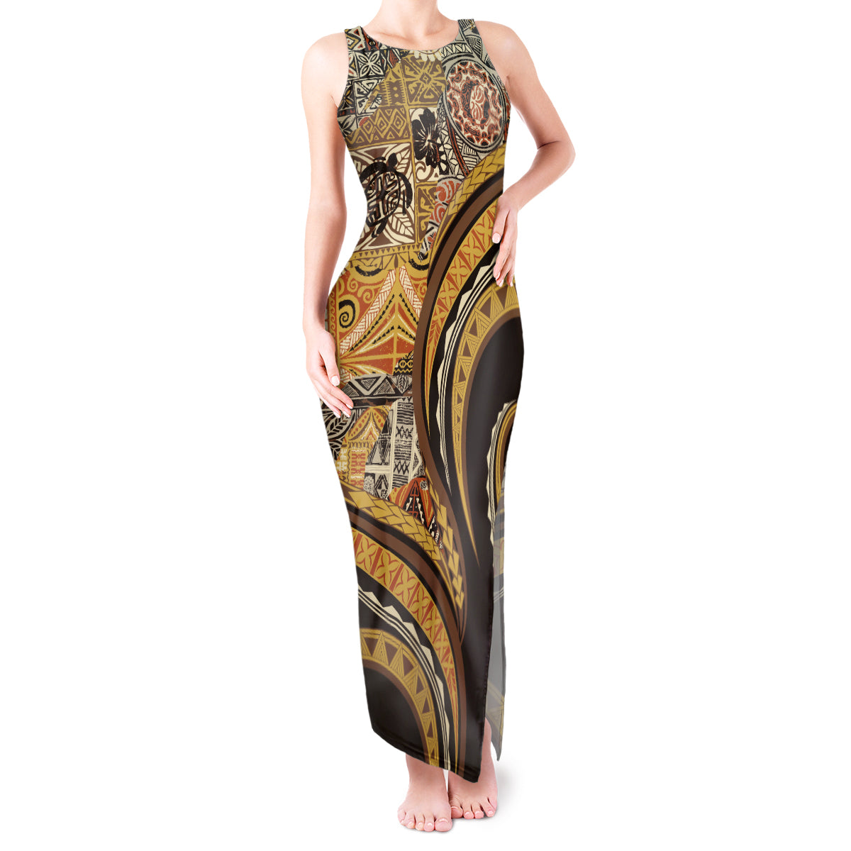 Hawaiian Hibiscus Tribal Vintage Motif Tank Maxi Dress Ver 4